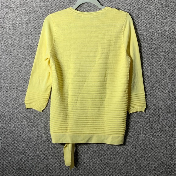 Belford Womens Sweater Size Small‎ Yellow Pima Cotton Tie Hem Ribbed 3/4 Sleeves - Picture 7 of 12
